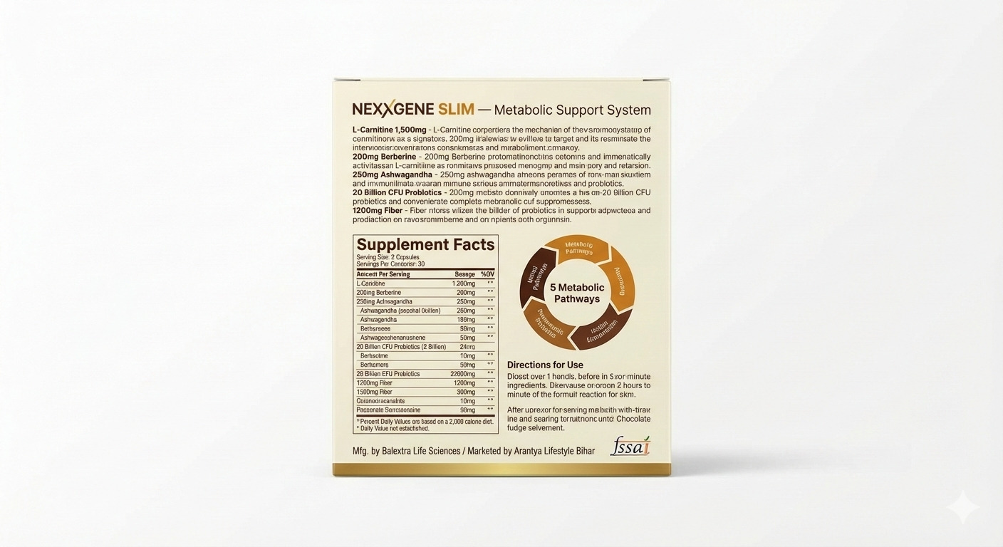 NEXXGENE SLIM Back Panel — Supplement Facts, Ingredients, Manufacturer Details